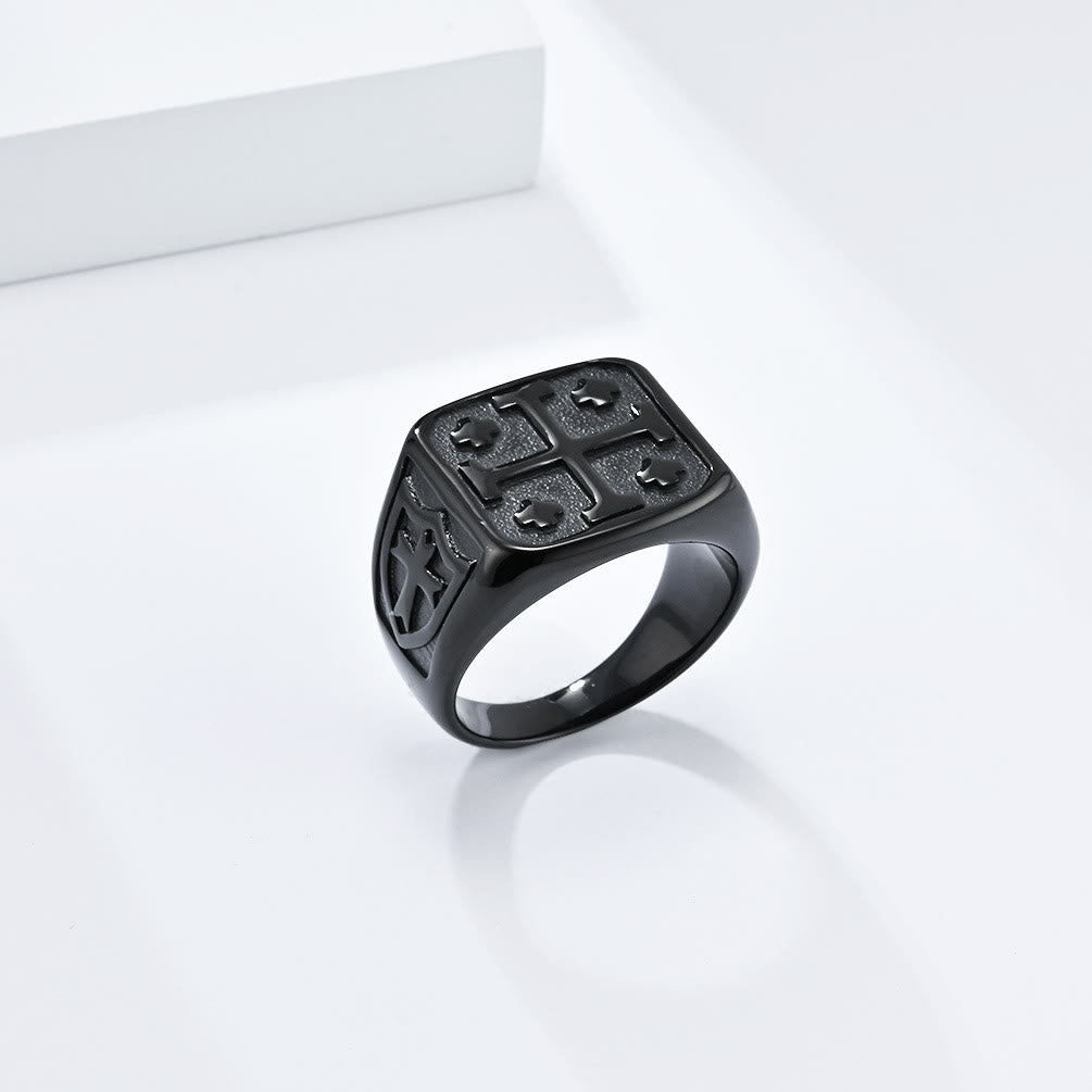 Christiandiscipleshop Classic Style Jerusalem Cross Shield Signet Devine Faith Ring