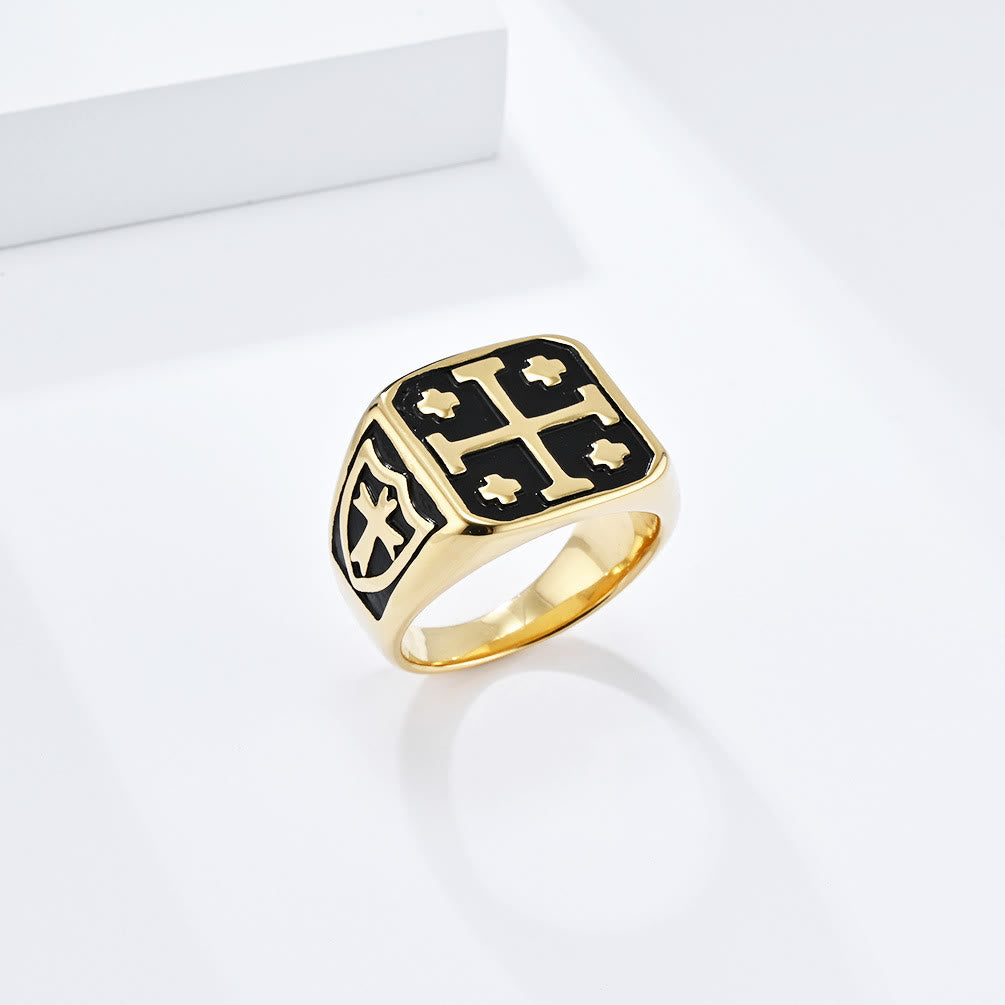 Christiandiscipleshop Classic Style Jerusalem Cross Shield Signet Devine Faith Ring