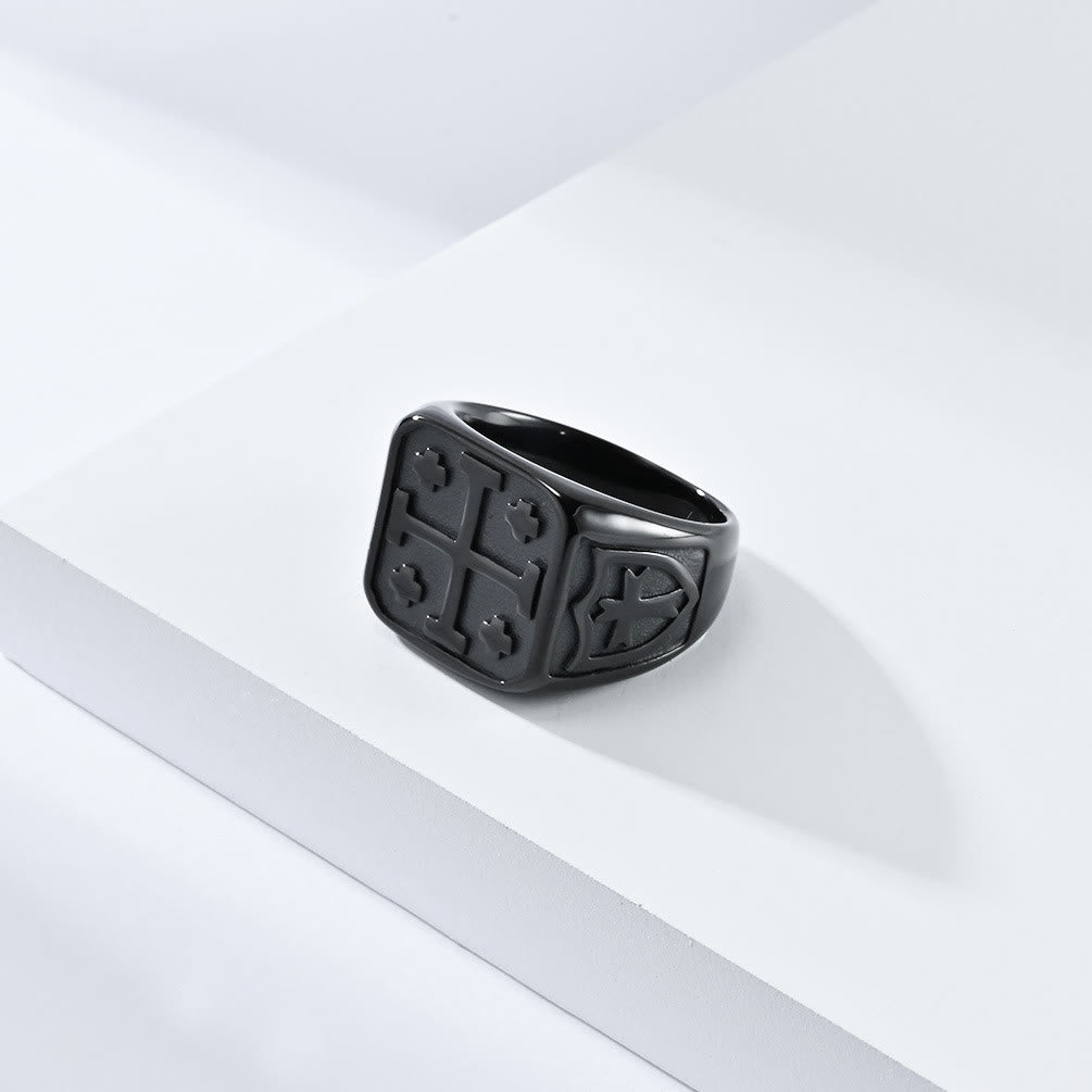 Christiandiscipleshop Classic Style Jerusalem Cross Shield Signet Devine Faith Ring