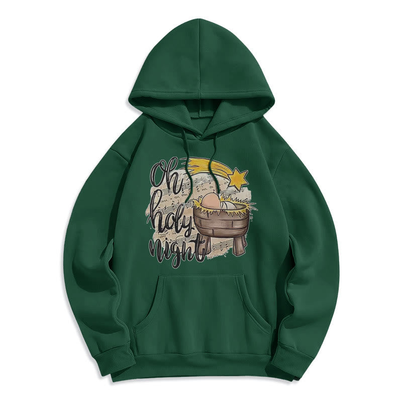 Christiandiscipleshop Colored Style Holy Night Cradle Nativity Scene Fleece Lined Polyester Hoodie