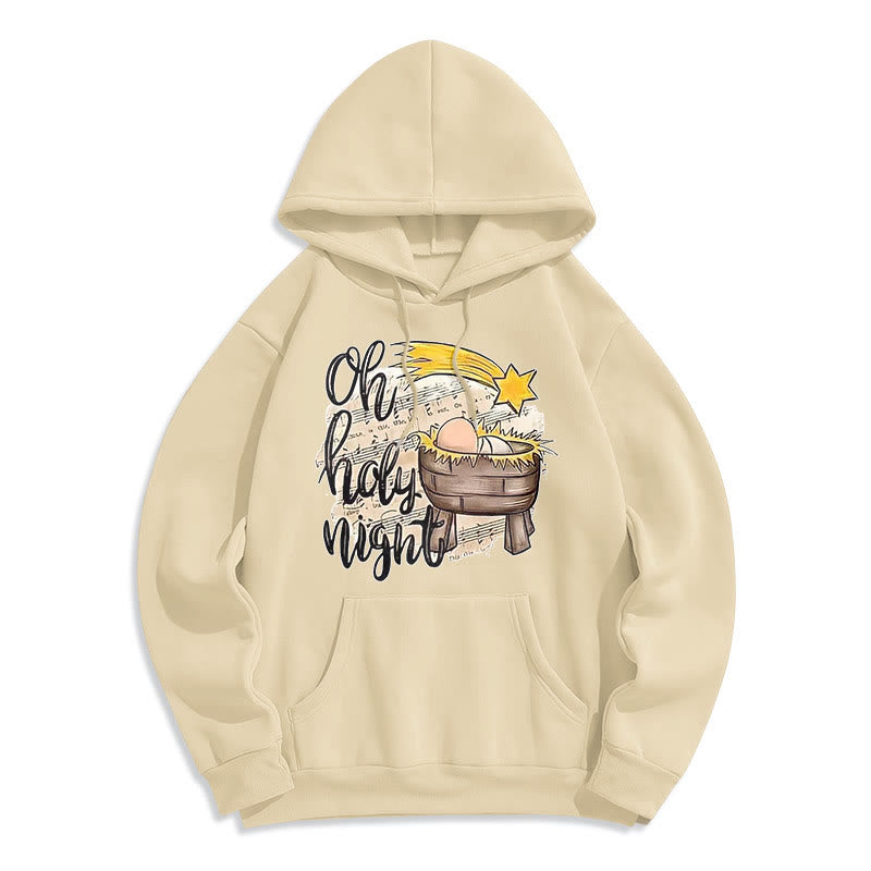 Christiandiscipleshop Colored Style Holy Night Cradle Nativity Scene Fleece Lined Polyester Hoodie