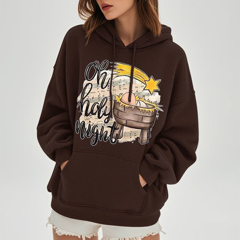 Christiandiscipleshop Colored Style Holy Night Cradle Nativity Scene Fleece Lined Polyester Hoodie