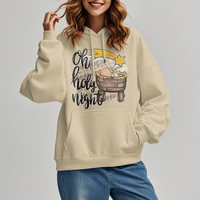 Christiandiscipleshop Colored Style Holy Night Cradle Nativity Scene Fleece Lined Polyester Hoodie