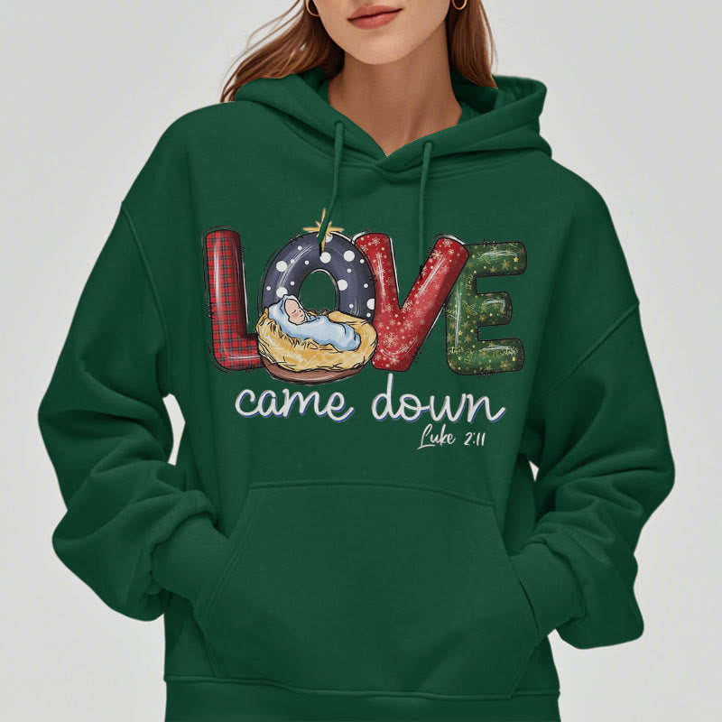 Christiandiscipleshop Colored Style Love Came Down Christmas Fleece Lined Polyester Hoodie