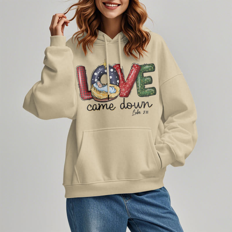 Christiandiscipleshop Colored Style Love Came Down Christmas Fleece Lined Polyester Hoodie
