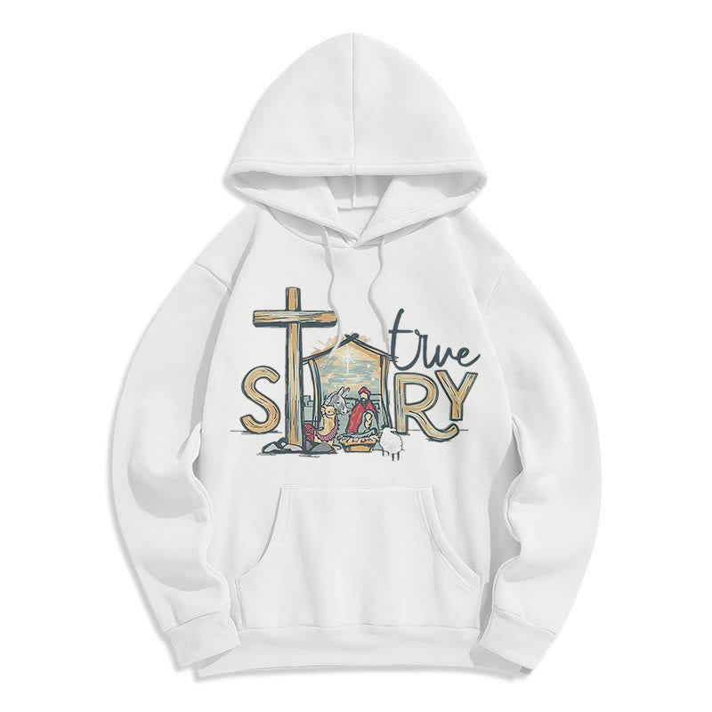 Christiandiscipleshop Modern Style True Story Nativity Scene Fleece Lined Polyester Hoodie