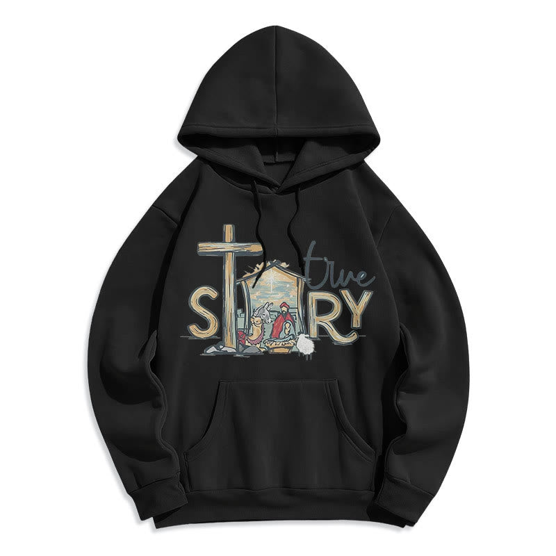 Christiandiscipleshop Modern Style True Story Nativity Scene Fleece Lined Polyester Hoodie