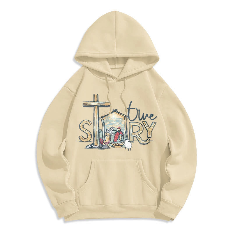 Christiandiscipleshop Modern Style True Story Nativity Scene Fleece Lined Polyester Hoodie