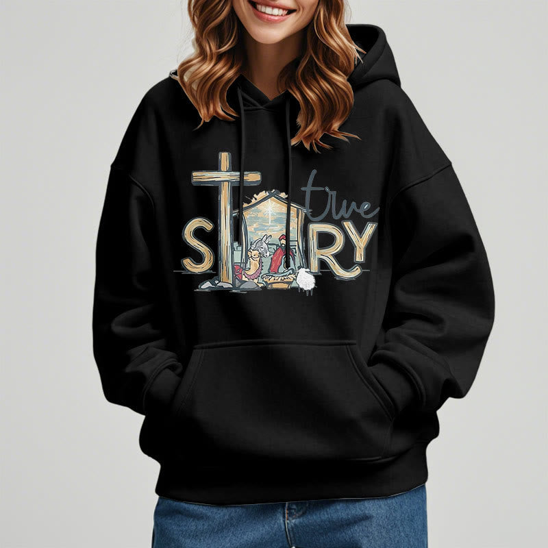 Christiandiscipleshop Modern Style True Story Nativity Scene Fleece Lined Polyester Hoodie