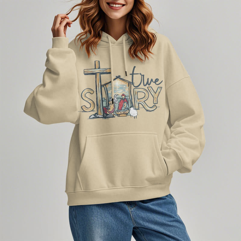 Christiandiscipleshop Modern Style True Story Nativity Scene Fleece Lined Polyester Hoodie
