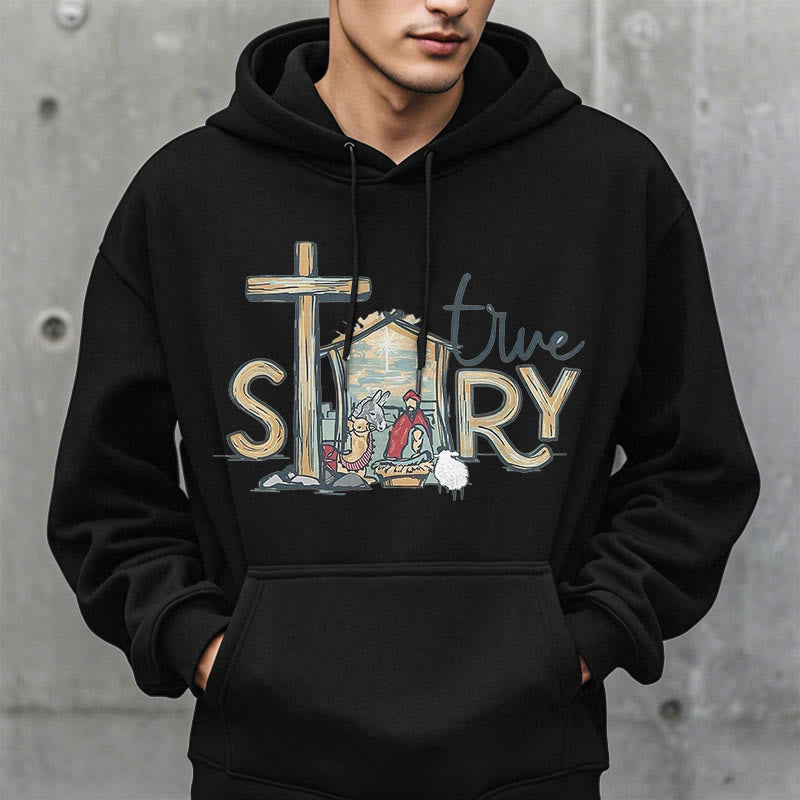 Christiandiscipleshop Modern Style True Story Nativity Scene Fleece Lined Polyester Hoodie