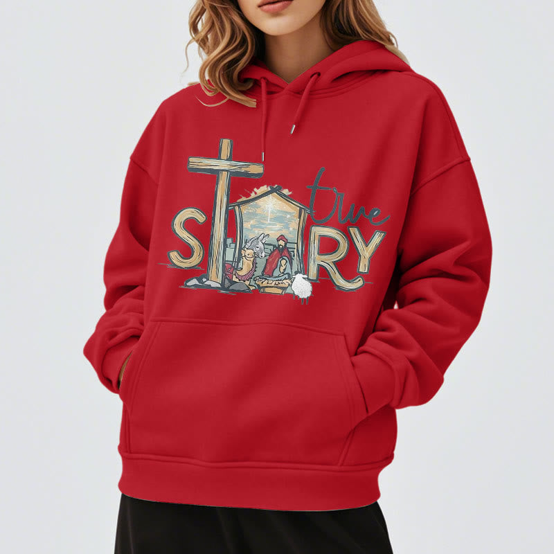 Christiandiscipleshop Modern Style True Story Nativity Scene Fleece Lined Polyester Hoodie