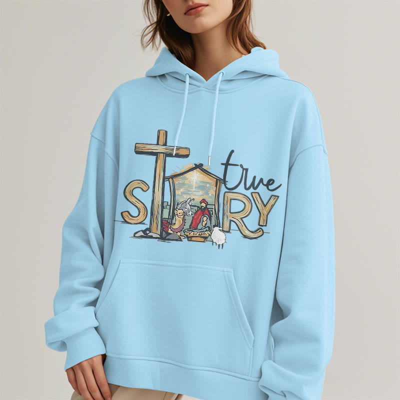 Christiandiscipleshop Modern Style True Story Nativity Scene Fleece Lined Polyester Hoodie