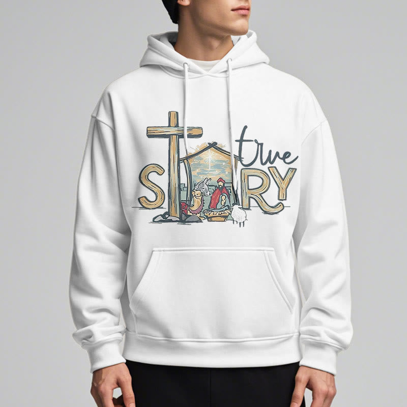 Christiandiscipleshop Modern Style True Story Nativity Scene Fleece Lined Polyester Hoodie