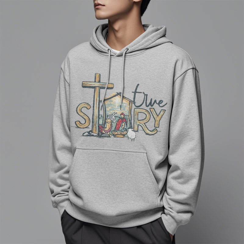 Christiandiscipleshop Modern Style True Story Nativity Scene Fleece Lined Polyester Hoodie