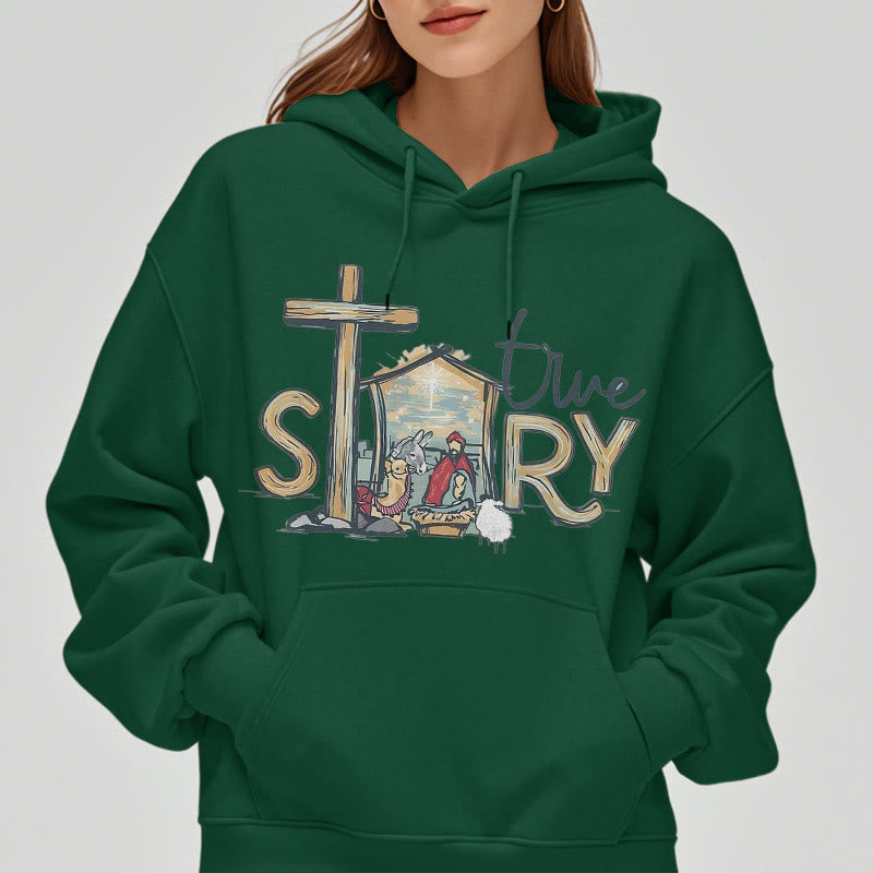 Christiandiscipleshop Modern Style True Story Nativity Scene Fleece Lined Polyester Hoodie