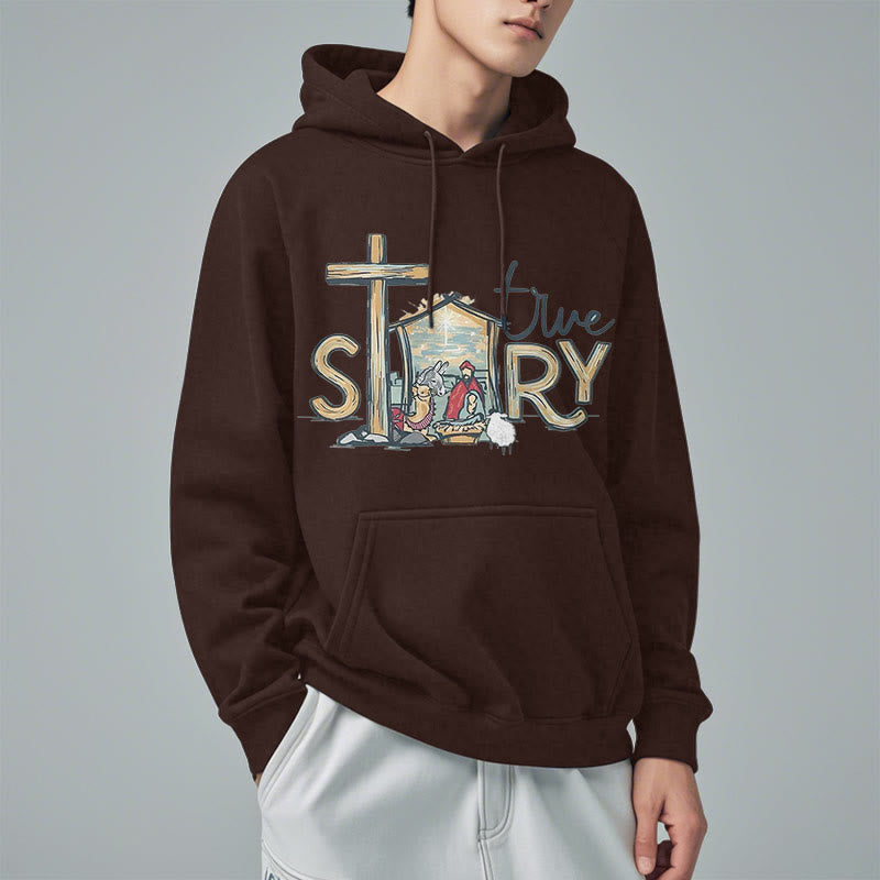 Christiandiscipleshop Modern Style True Story Nativity Scene Fleece Lined Polyester Hoodie