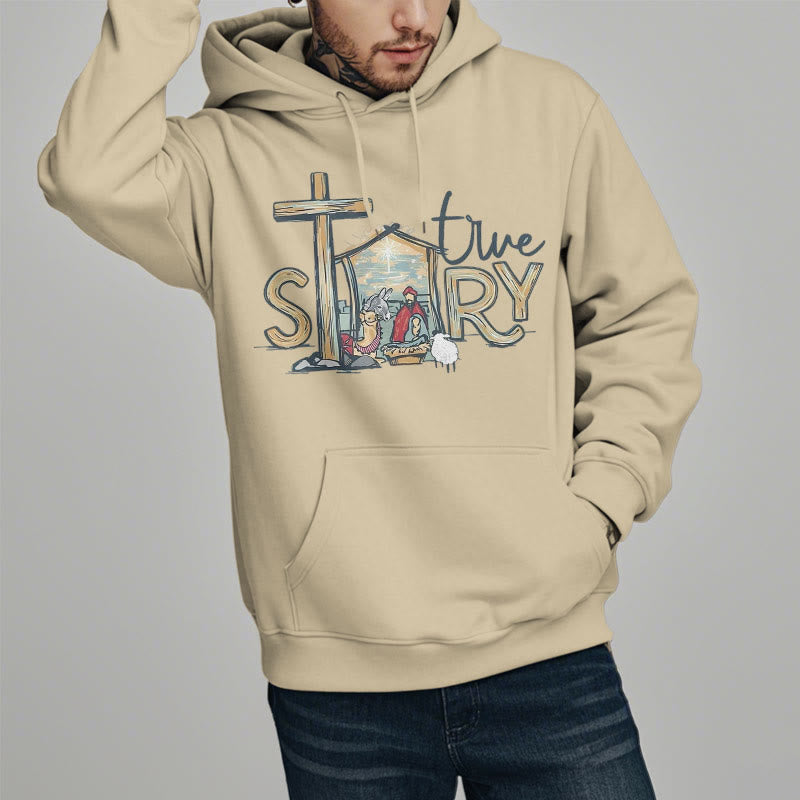 Christiandiscipleshop Modern Style True Story Nativity Scene Fleece Lined Polyester Hoodie
