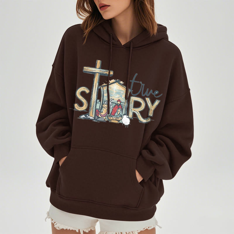 Christiandiscipleshop Modern Style True Story Nativity Scene Fleece Lined Polyester Hoodie