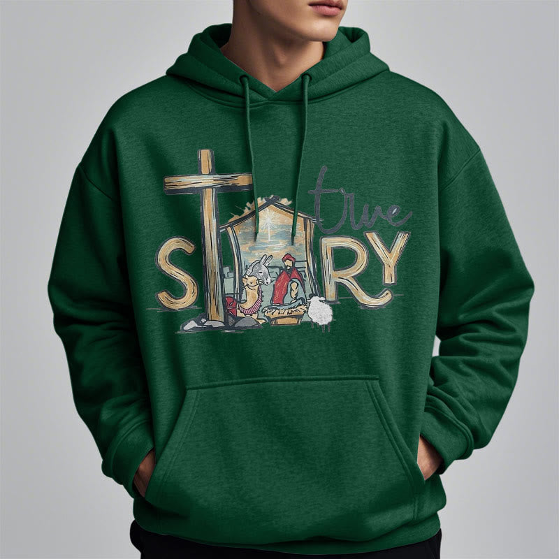 Christiandiscipleshop Modern Style True Story Nativity Scene Fleece Lined Polyester Hoodie
