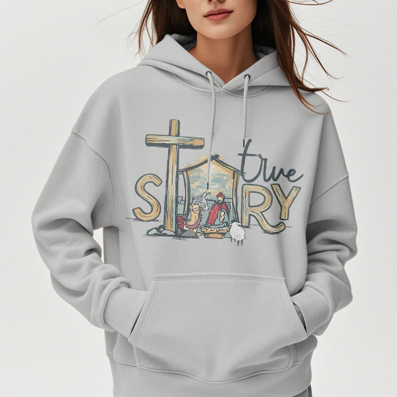 Christiandiscipleshop Modern Style True Story Nativity Scene Fleece Lined Polyester Hoodie