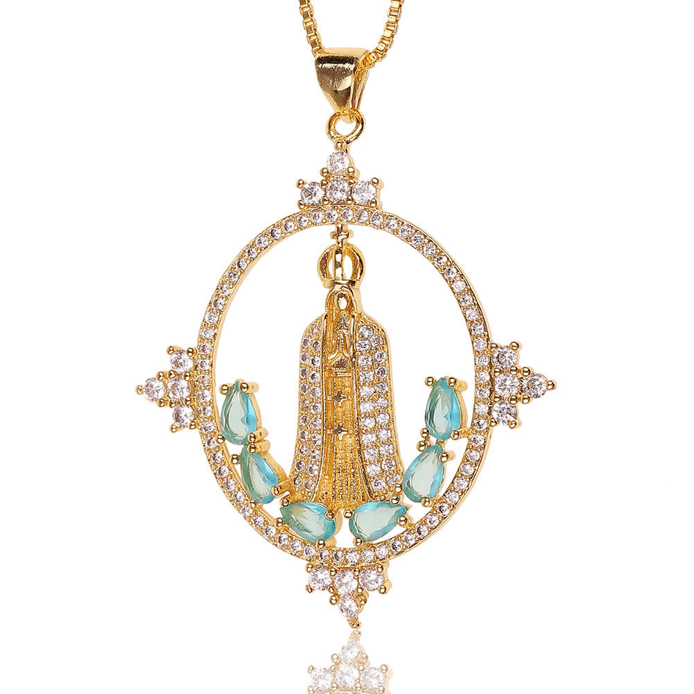 christiandiscipleshop Modern Style Our Lady of Fatima Inlaided Devine Blessing Necklace