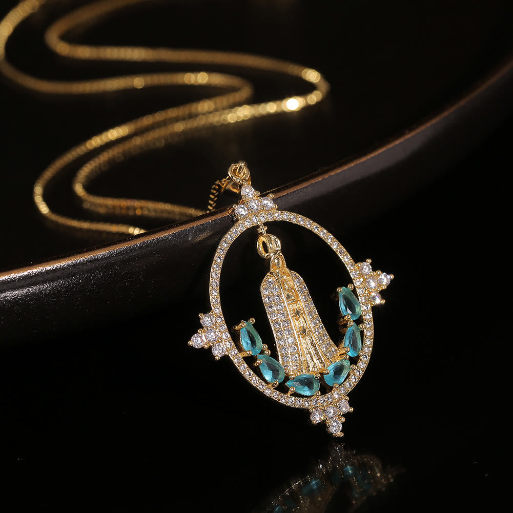 christiandiscipleshop Modern Style Our Lady of Fatima Inlaided Devine Blessing Necklace