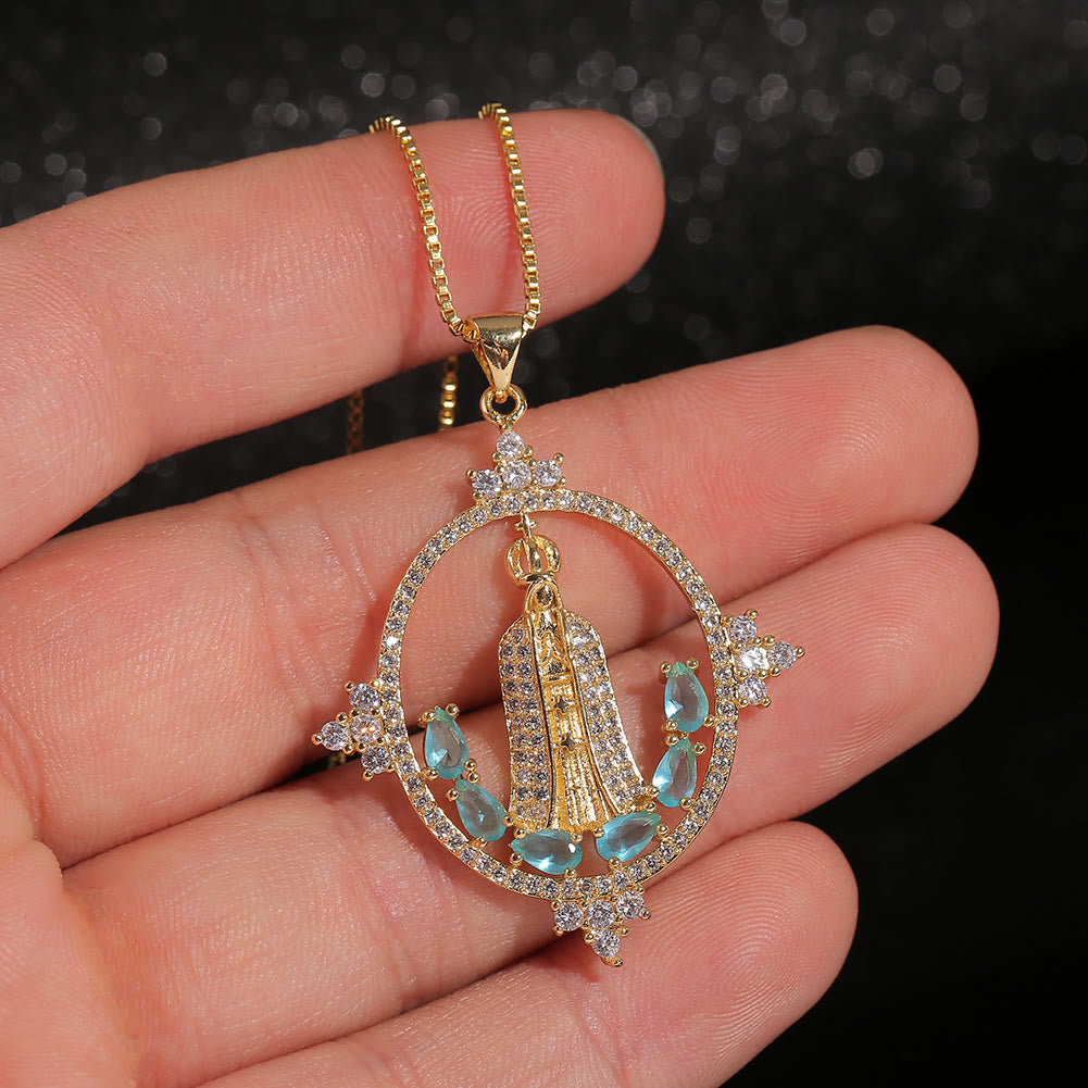 christiandiscipleshop Modern Style Our Lady of Fatima Inlaided Devine Blessing Necklace