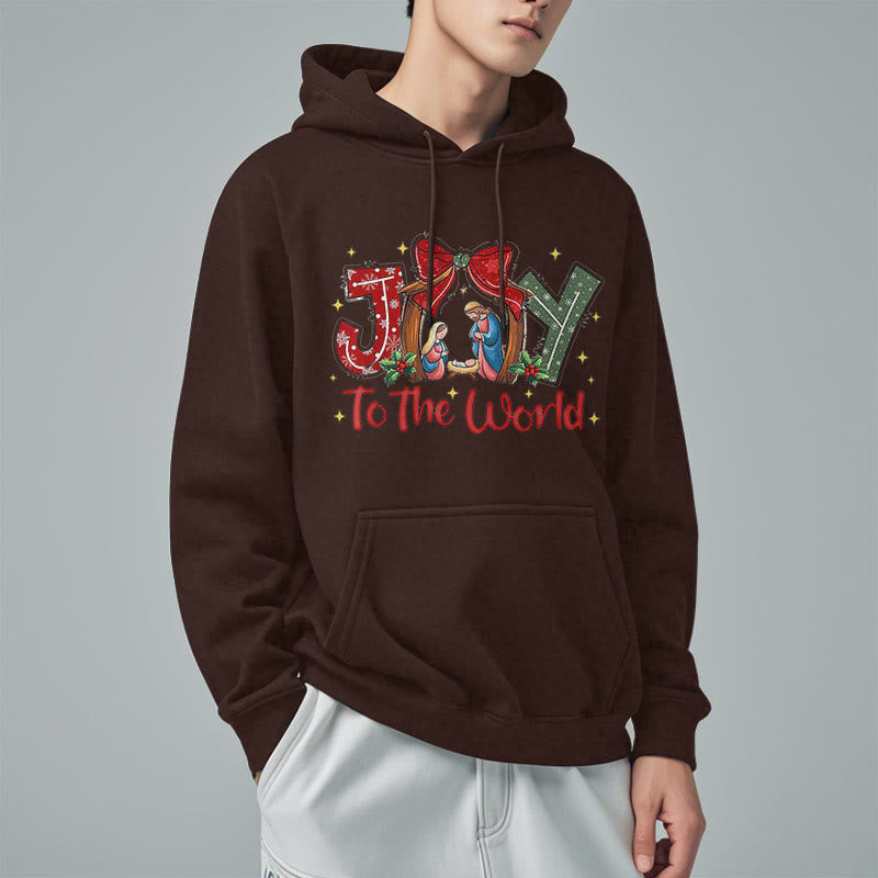 Christiandiscipleshop Farbiger Hoodie „Freude an die Welt“ mit Krippenmotiv, gefüttert mit Polyester, Fleece-Futter