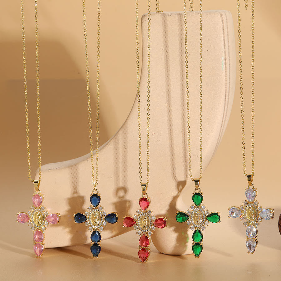 christiandiscipleshop Modern Style Our Lady of Guadalupe Cross Zircon Pendants Necklace