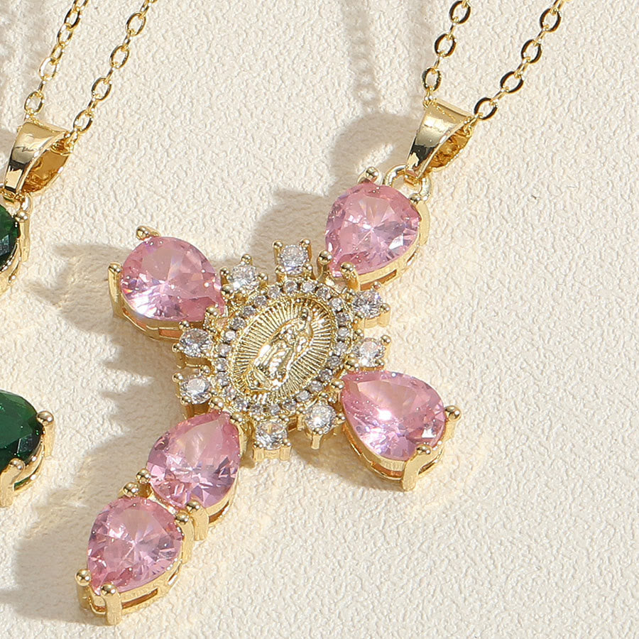 christiandiscipleshop Modern Style Our Lady of Guadalupe Cross Zircon Pendants Necklace