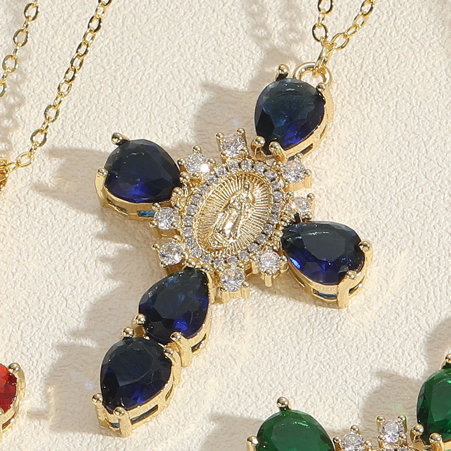 christiandiscipleshop Modern Style Our Lady of Guadalupe Cross Zircon Pendants Necklace