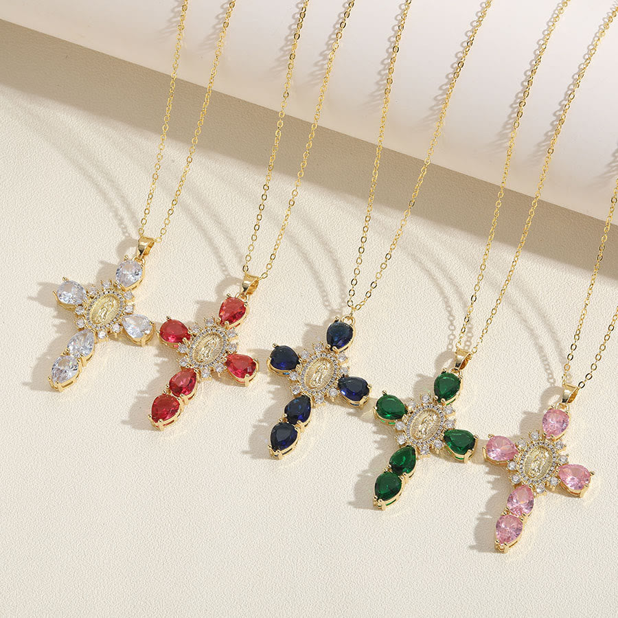 christiandiscipleshop Modern Style Our Lady of Guadalupe Cross Zircon Pendants Necklace