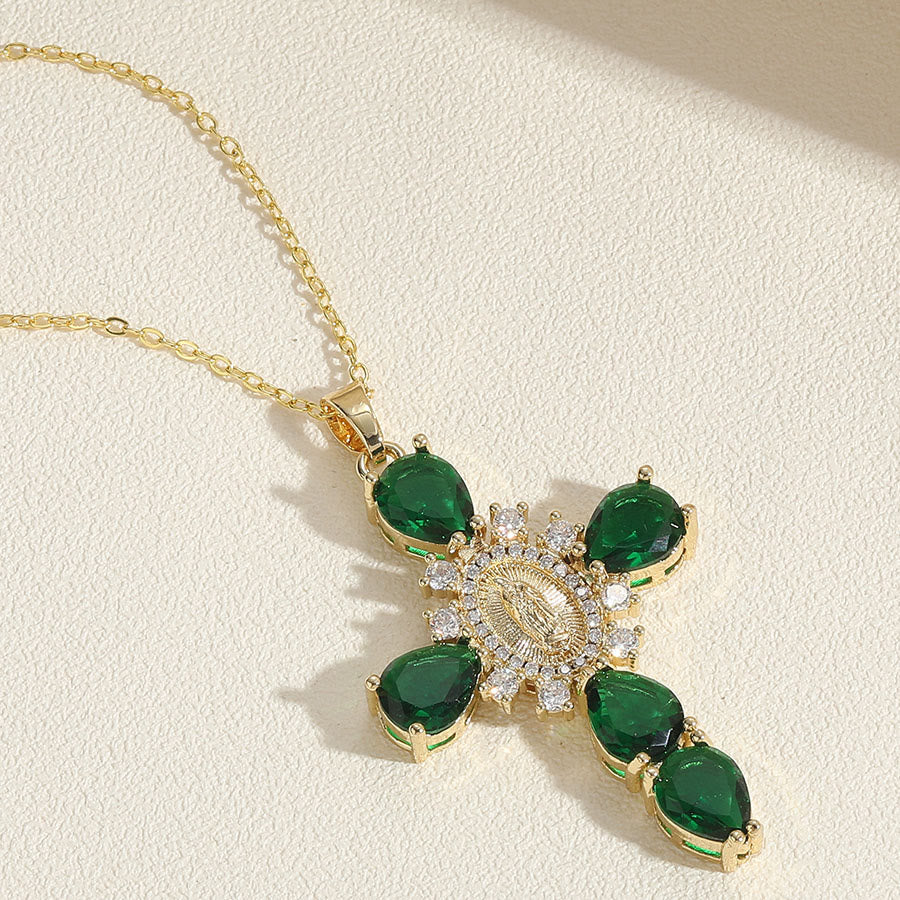 christiandiscipleshop Modern Style Our Lady of Guadalupe Cross Zircon Pendants Necklace