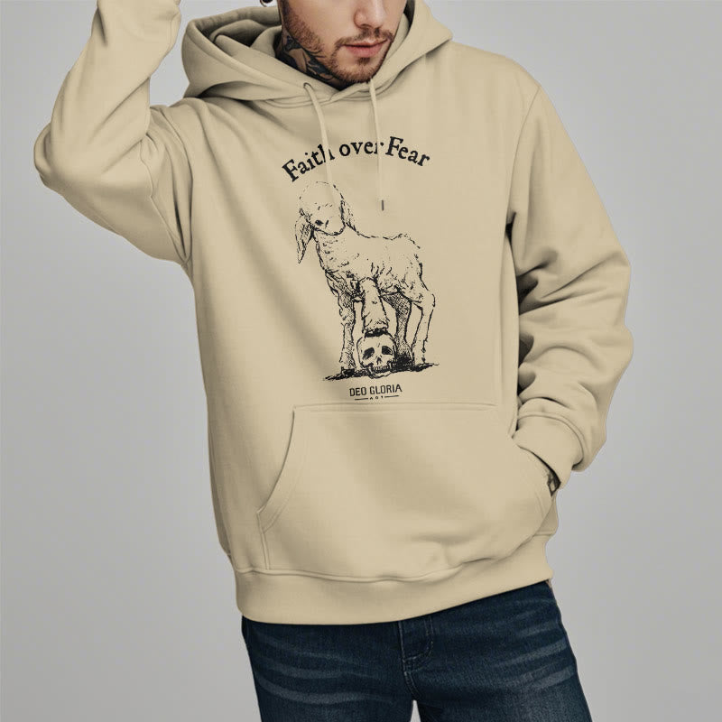 Christiandiscipleshop Quotation Style Faith Over Fear Lamb Fleece Lined Polyester Hoodie