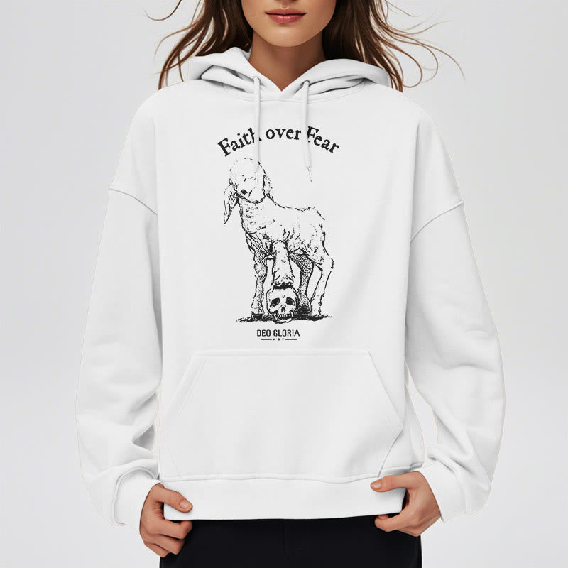 Christiandiscipleshop Quotation Style Faith Over Fear Lamb Fleece Lined Polyester Hoodie
