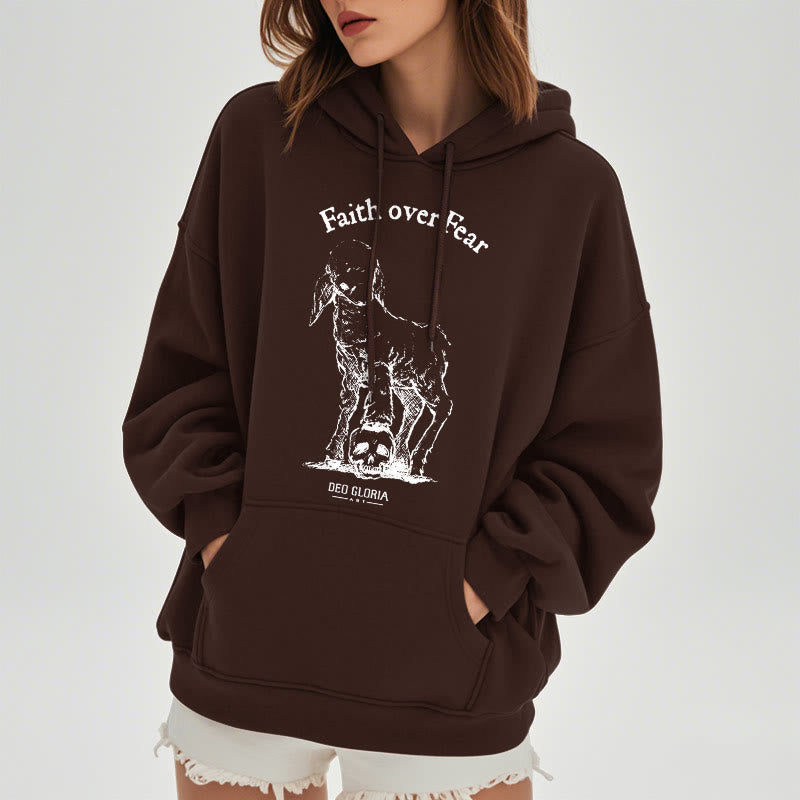 Christiandiscipleshop Quotation Style Faith Over Fear Lamb Fleece Lined Polyester Hoodie