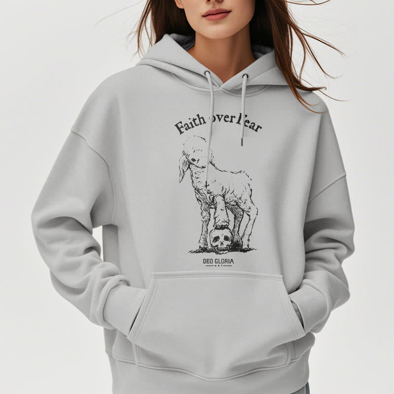 Christiandiscipleshop Quotation Style Faith Over Fear Lamb Fleece Lined Polyester Hoodie