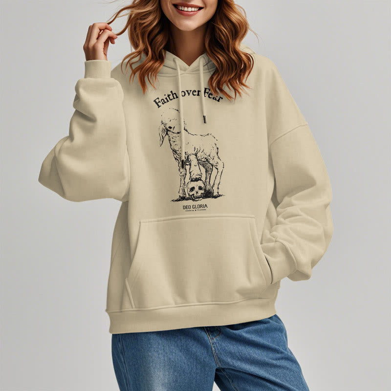 Christiandiscipleshop Quotation Style Faith Over Fear Lamb Fleece Lined Polyester Hoodie