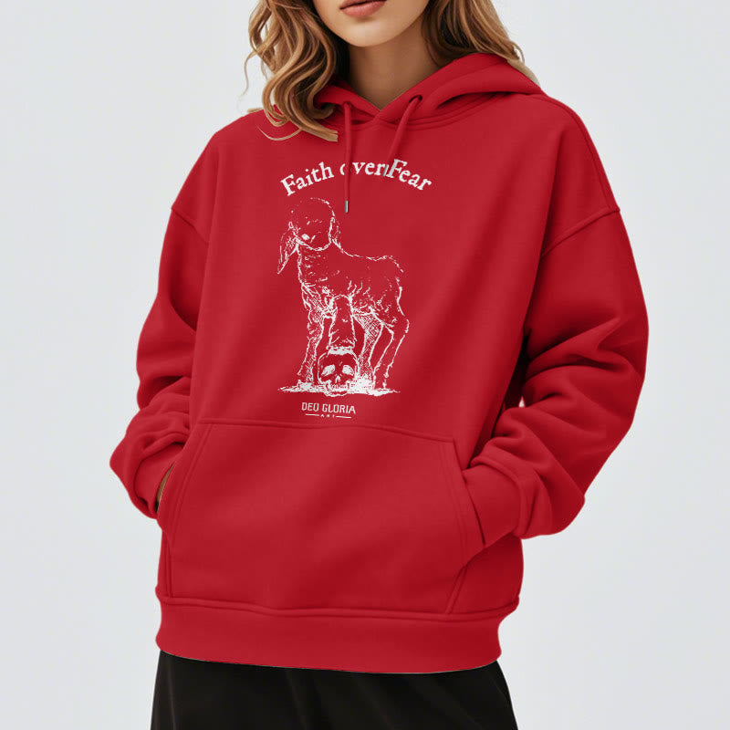 Christiandiscipleshop Quotation Style Faith Over Fear Lamb Fleece Lined Polyester Hoodie
