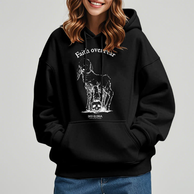 Christiandiscipleshop Quotation Style Faith Over Fear Lamb Fleece Lined Polyester Hoodie