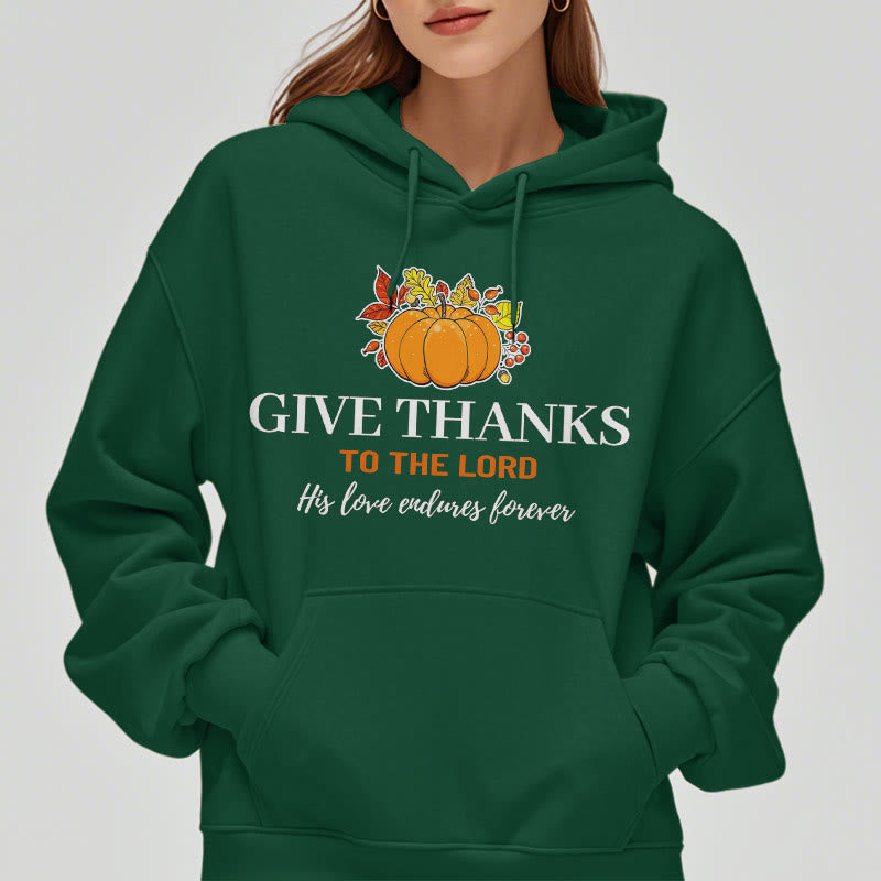christiandiscipleshop Modern Style Give Thanks to the Lord Pumpkin Fleece Lined Polyester Hoodie