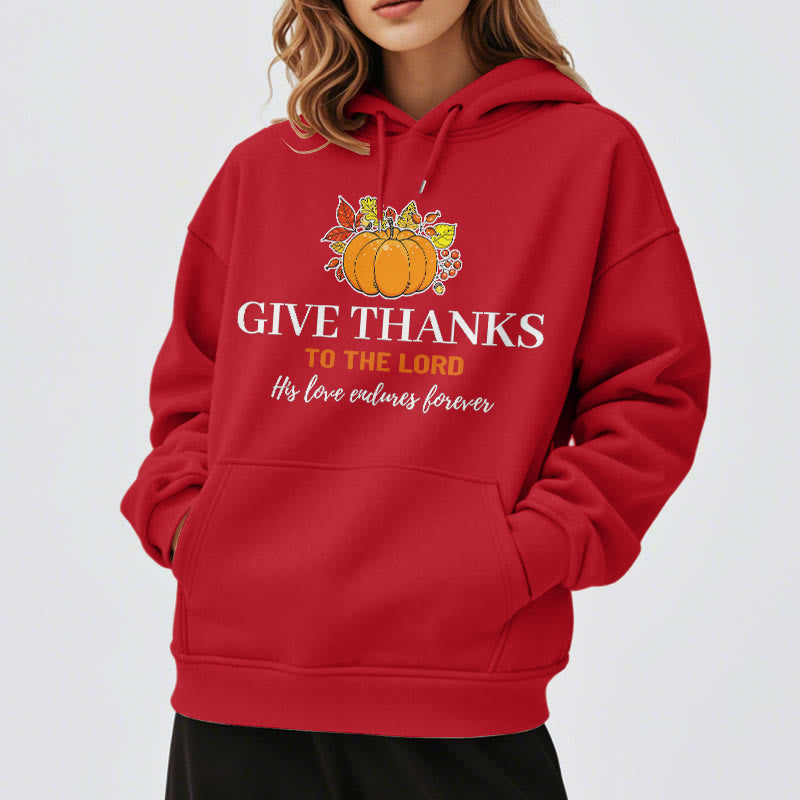 christiandiscipleshop Modern Style Give Thanks to the Lord Pumpkin Fleece Lined Polyester Hoodie