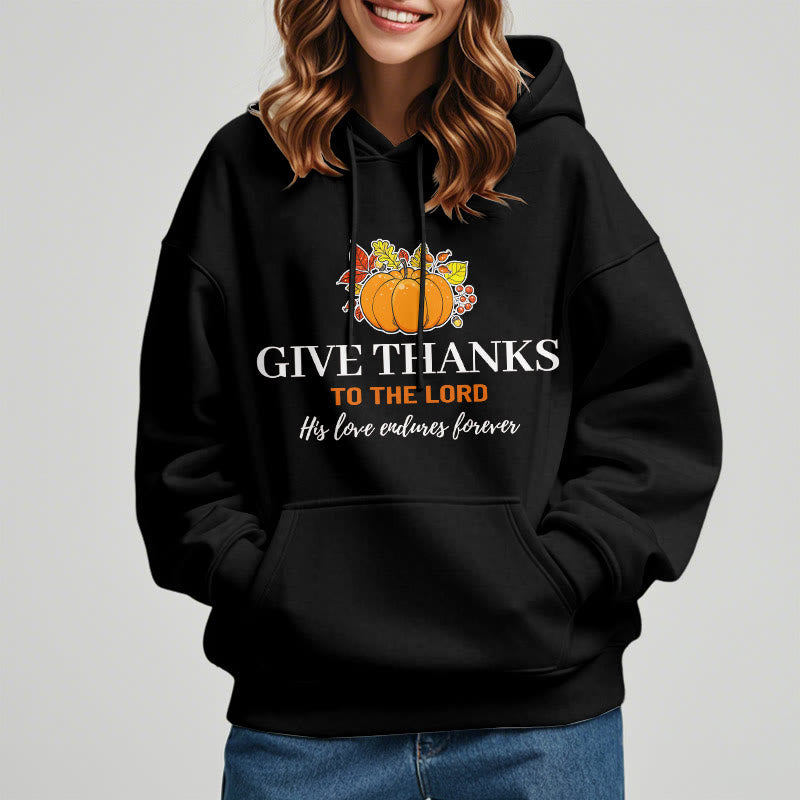 christiandiscipleshop Modern Style Give Thanks to the Lord Pumpkin Fleece Lined Polyester Hoodie