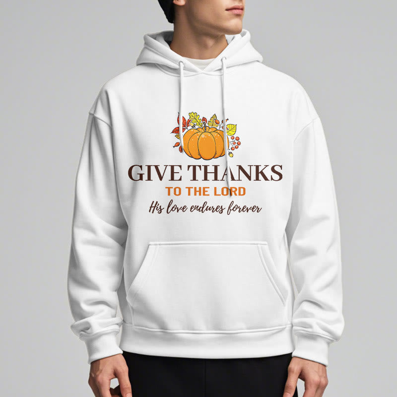 christiandiscipleshop Modern Style Give Thanks to the Lord Pumpkin Fleece Lined Polyester Hoodie