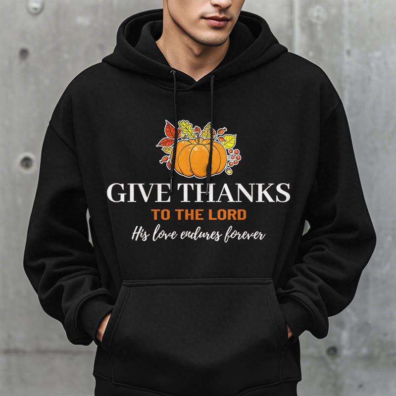 christiandiscipleshop Modern Style Give Thanks to the Lord Pumpkin Fleece Lined Polyester Hoodie