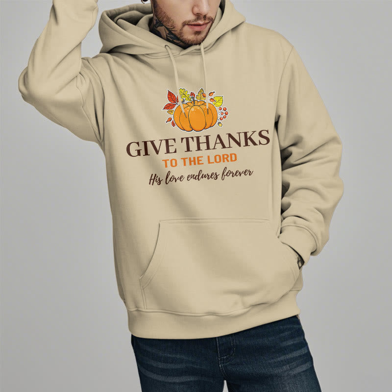 christiandiscipleshop Modern Style Give Thanks to the Lord Pumpkin Fleece Lined Polyester Hoodie