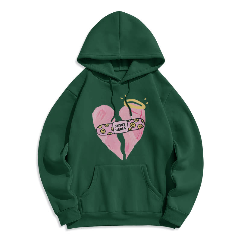 Christiandiscipleshop Colored Style Jesus Heals Broken Heart Fleece Lined Polyester Hoodie