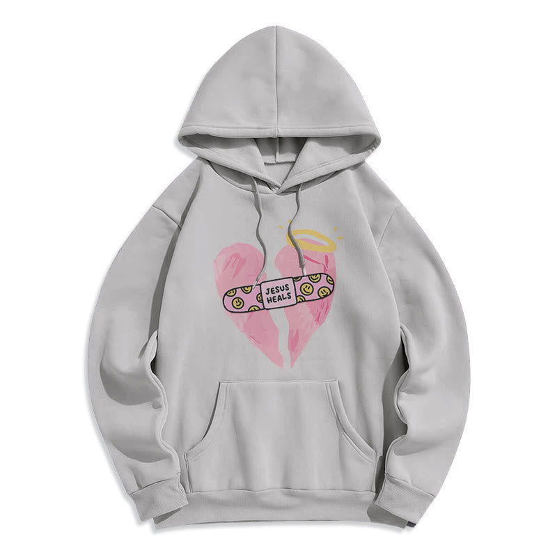 Christiandiscipleshop Colored Style Jesus Heals Broken Heart Fleece Lined Polyester Hoodie