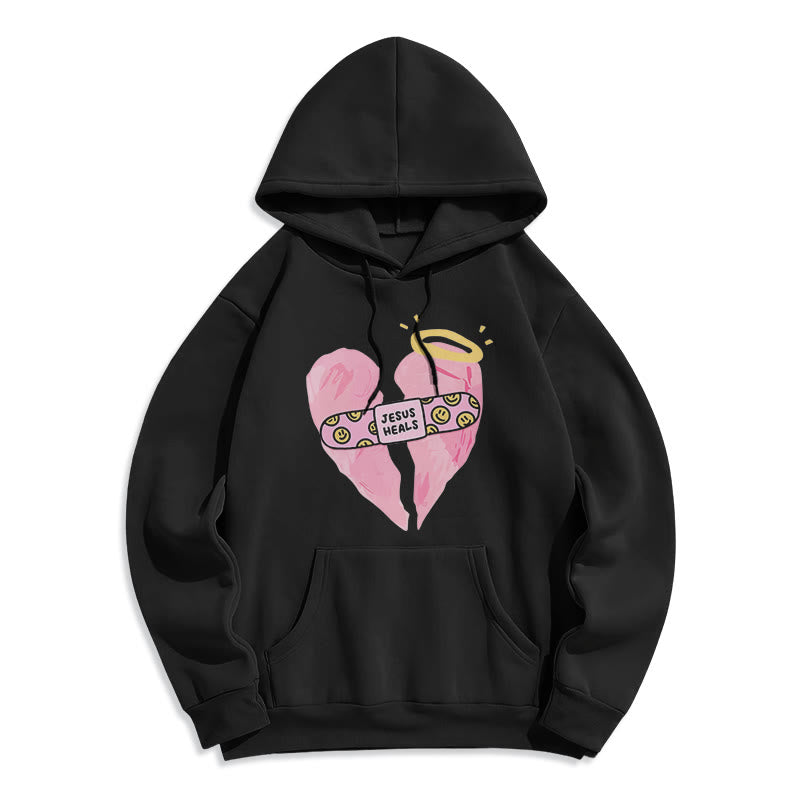 Christiandiscipleshop Colored Style Jesus Heals Broken Heart Fleece Lined Polyester Hoodie